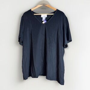 Susan Graver NWT Women's Short Sleeve V-Neck Knit Top Size 2X Black